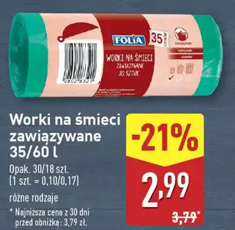 ALDI Worki na śmieci zawiązywane 35/60 l oferta