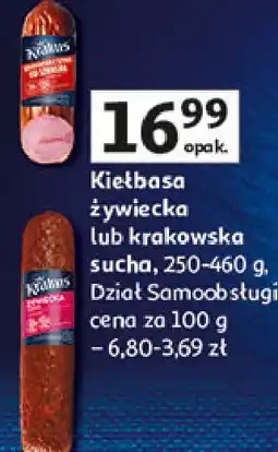 Auchan Kiełbasa krakowska sucha z szynki Krakus Animex oferta