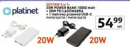 Auchan Zestaw do ładowania: powerbank + ładowarka kabel usb-c Platinet oferta