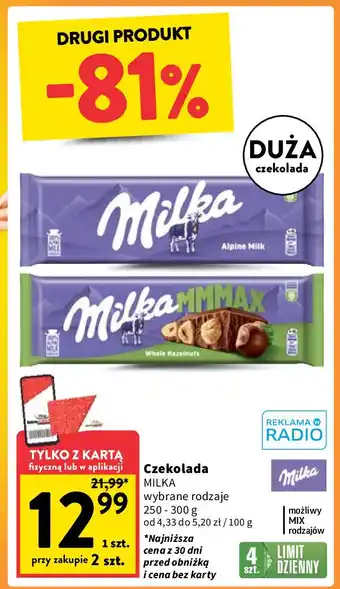 Intermarche Czekolada mleczna Milka Alpenmilch oferta