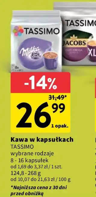 Intermarche Kapsułki caffe crema xl Tassimo Jacobs oferta
