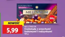 Lidl Czekolada golden nut milk chocolate z całymi orzechami i rodzynkami Millennium oferta