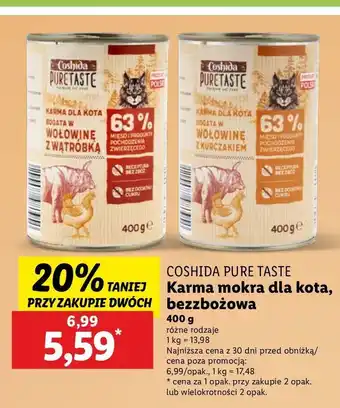 Lidl Karma dla kota wołowina i kurczak Coshida Pure Taste oferta