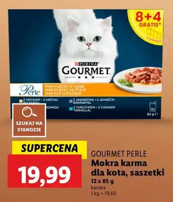 Lidl Karma dla kota fileciki w sosie z indykiem + tuńczykiem kaczką jagnięciną Purina Gourmet Perle oferta