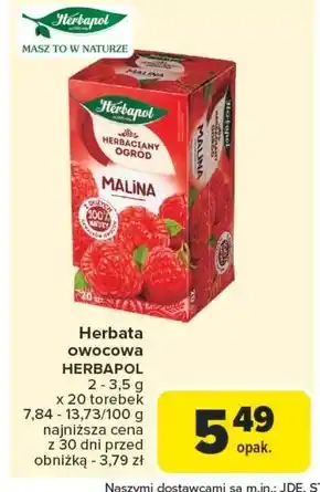 Carrefour Herbapol Herbaciany Ogród Herbatka owocowo-ziołowa malina 54 g (20 x 2,7 g) oferta