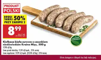 Biedronka Kiełbasa biała surowa z czosnkiem niedźwiedzim Kraina Mięs oferta