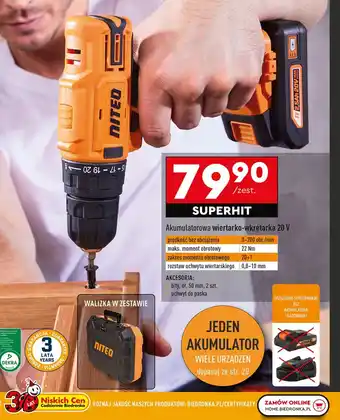 Biedronka Akumulatorowa wiertarko-wkrętarka Niteo oferta