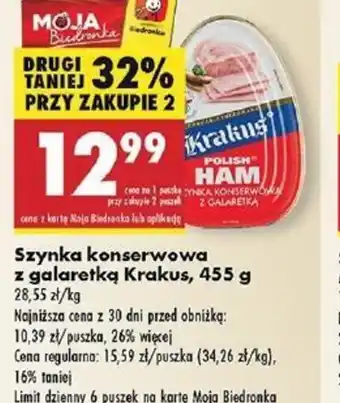 Biedronka Szynka konserwowa z galaretką Krakus oferta