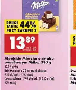 Biedronka Alpejskie Mleczko o smaku waniliowym Milka oferta