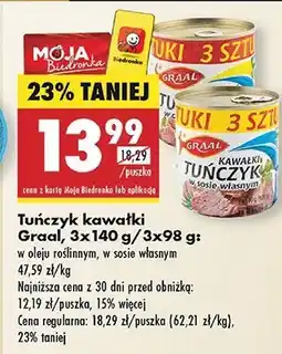 Biedronka Tuńczyk kawałki w oleju roślinnym Graal oferta