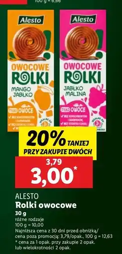 Lidl Owocowe rolki jabłko-malina Alesto oferta