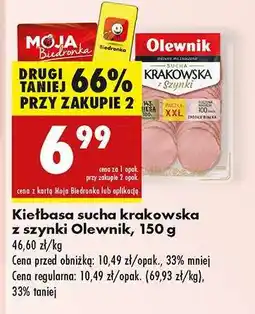 Biedronka Kiełbasa sucha krakowska z szynki Olewnik 150 g oferta