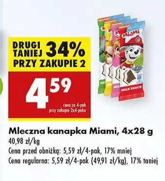 Biedronka Mleczna kanapka Miami 4x28 g oferta