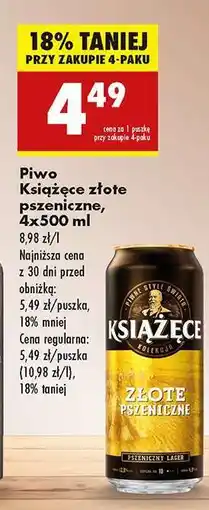 Biedronka Piwo Książęce złote pszeniczne, 4x500 ml oferta