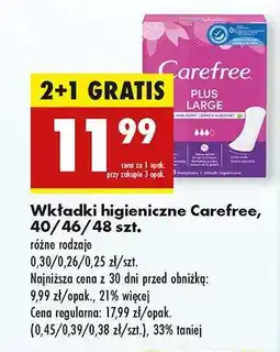 Biedronka Wkładki higieniczne Carefree 40/46/48 szt oferta