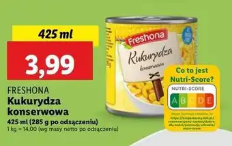 Lidl Kukurydza konserwowa supersłodka Freshona oferta