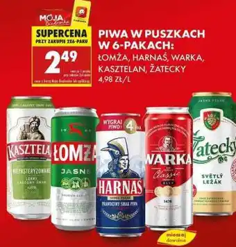 Biedronka PIWA W PUSZKACH W 6-PAKACH: ŁOMŻA, HARNAŚ, WARKA, KASZTELAN, ŽATECKY oferta
