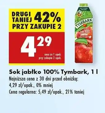 Biedronka Sok jabłko 100% Tymbark, 1 l oferta