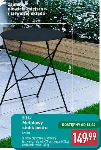 ALDI Metalowy stolik bistro Belavi oferta