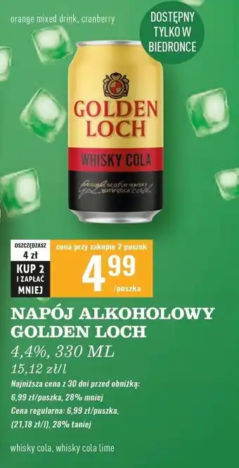 Biedronka Whisky + cola lime Golden Loch oferta