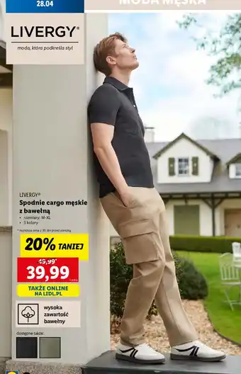 Lidl Spodnie męskie cargo m-xl Livergy oferta