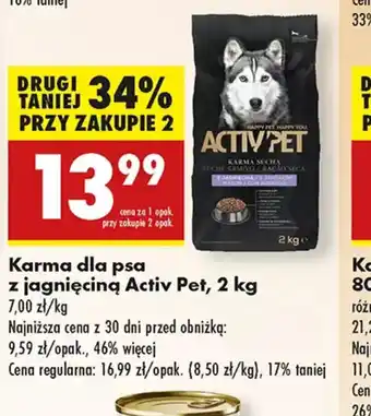 Biedronka Karma dla psa z jagnięciną Activ Pet oferta
