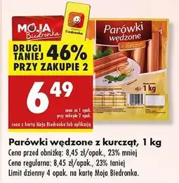 Biedronka Parówki wędzone z kurcząt , 1 kg oferta