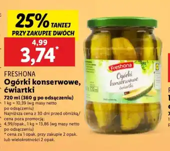 Lidl Ogórki konserwowe ćwiartki Freshona oferta