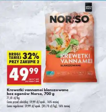 Biedronka Krewetki vannamei blanszowane bez ogonów Norso, 700 g oferta
