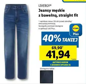 Lidl LIVERGY Jeansy męskie z bawełną, straight fit oferta