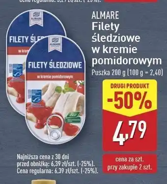 ALDI Filety śledziowe w kremie pomidorowym Almare oferta