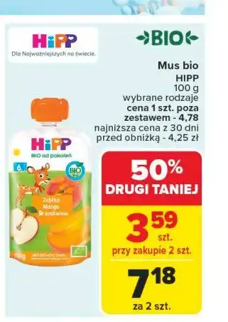Carrefour Mus owocowy jabłko-mango-brzoskwinie Hipp hippis oferta
