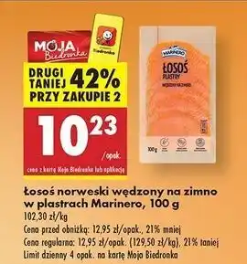 Biedronka Łosoś wędzony na zimno plastry Marinero oferta