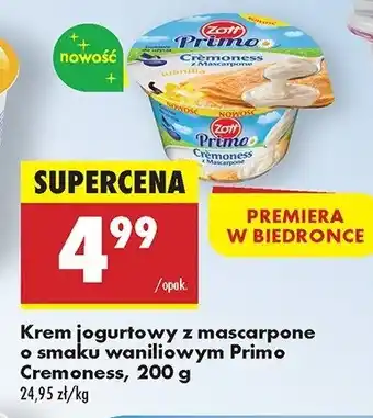 Biedronka Krem jogurtowy z mascarpone o smaku waniliowym Zott primo oferta