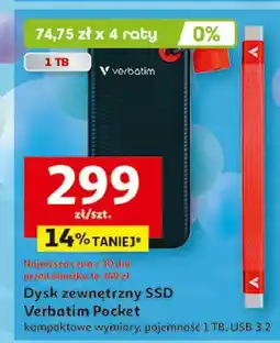 Auchan Dysk zewnętrzny ssd 2.5 1t Verbatim oferta