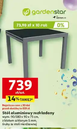 Auchan Stół aluminiowy rozkładany 90/180 x 90 75 cm Garden Star oferta