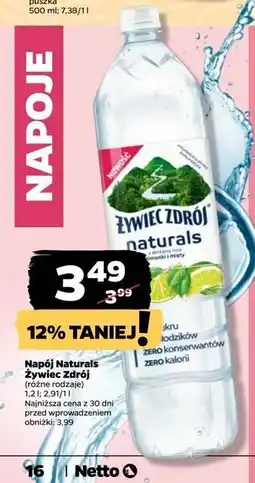 Netto Woda z nutą limonki i mięty Żywiec Zdrój Naturals oferta