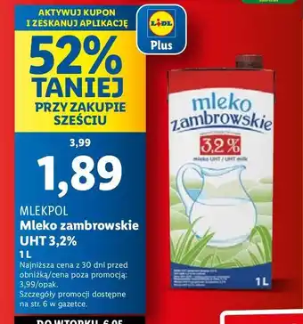 Lidl Mleko 3.2% Mlekpol zambrowskie oferta