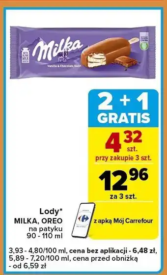 Carrefour Express Lody MILKA, OREO na patyku różne rodzaje oferta