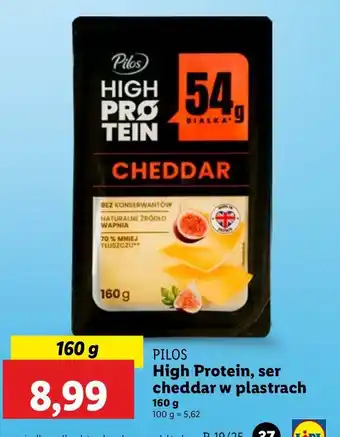 Lidl Ser cheddar plastry PILOS HIGH PROTEIN oferta