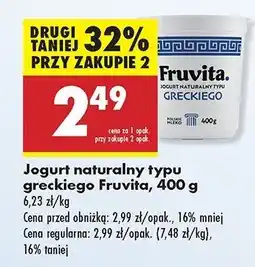 Biedronka Jogurt naturalny grecki Fruvita oferta