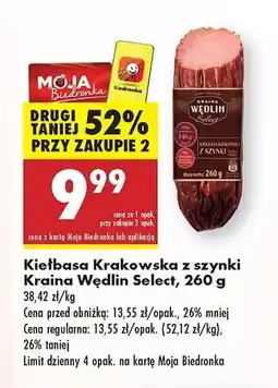 Biedronka Kiełbasa krakowska z szynki Kraina wędlin select oferta