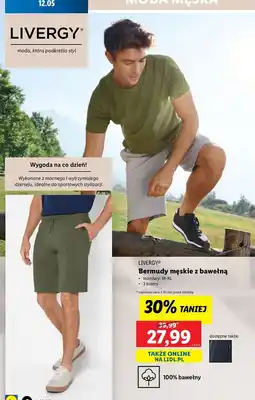 Lidl Bermudy męskie z bawełną m-xl Livergy oferta