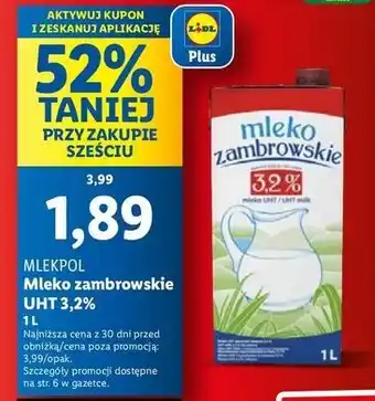Lidl Mleko 3.2% Zambrowskie oferta