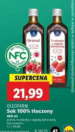 Lidl Sok z żurawiną 100% Oleofarm oferta