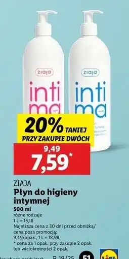 Lidl Kremowy płyn do higieny intymnej z kwasem laktabionowym Ziaja Intima oferta