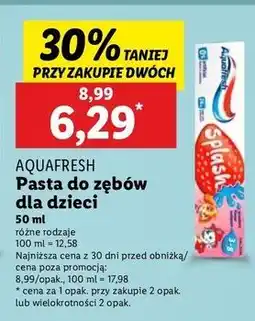 Lidl Pasta do zębow truskawkowa 3-8 lat Aquafresh Splash oferta