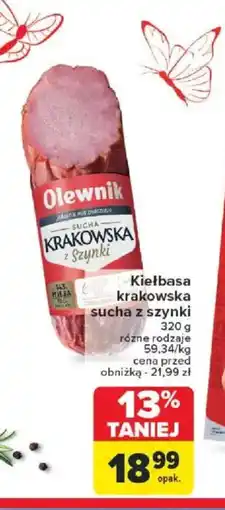 Carrefour Kiełbasa krakowska sucha z szynki Olewnik oferta