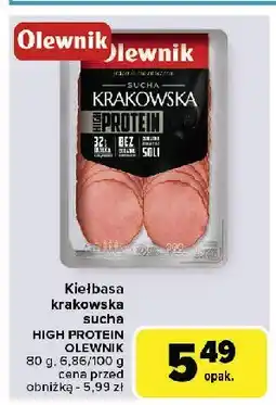 Carrefour Kiełbasa krakowska sucha proteinowa Olewnik oferta