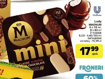 Carrefour Lód mini classic + almond + white Algida magnum oferta